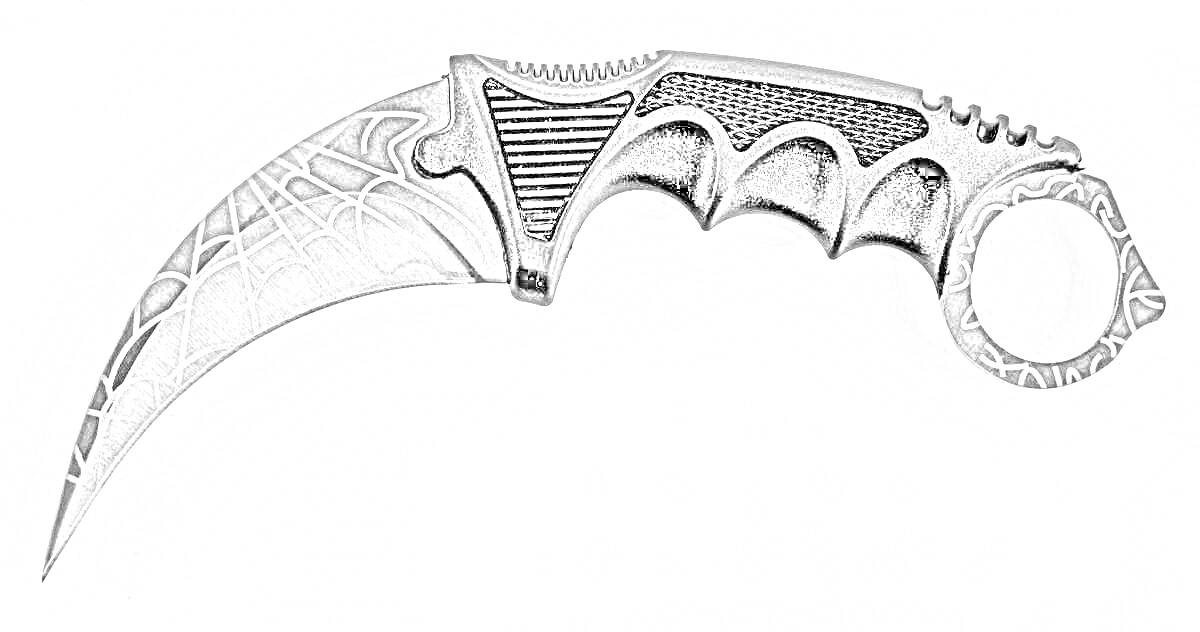 На раскраске изображено: Керамбит, Нож, Кольцо, Клинок, Оружие