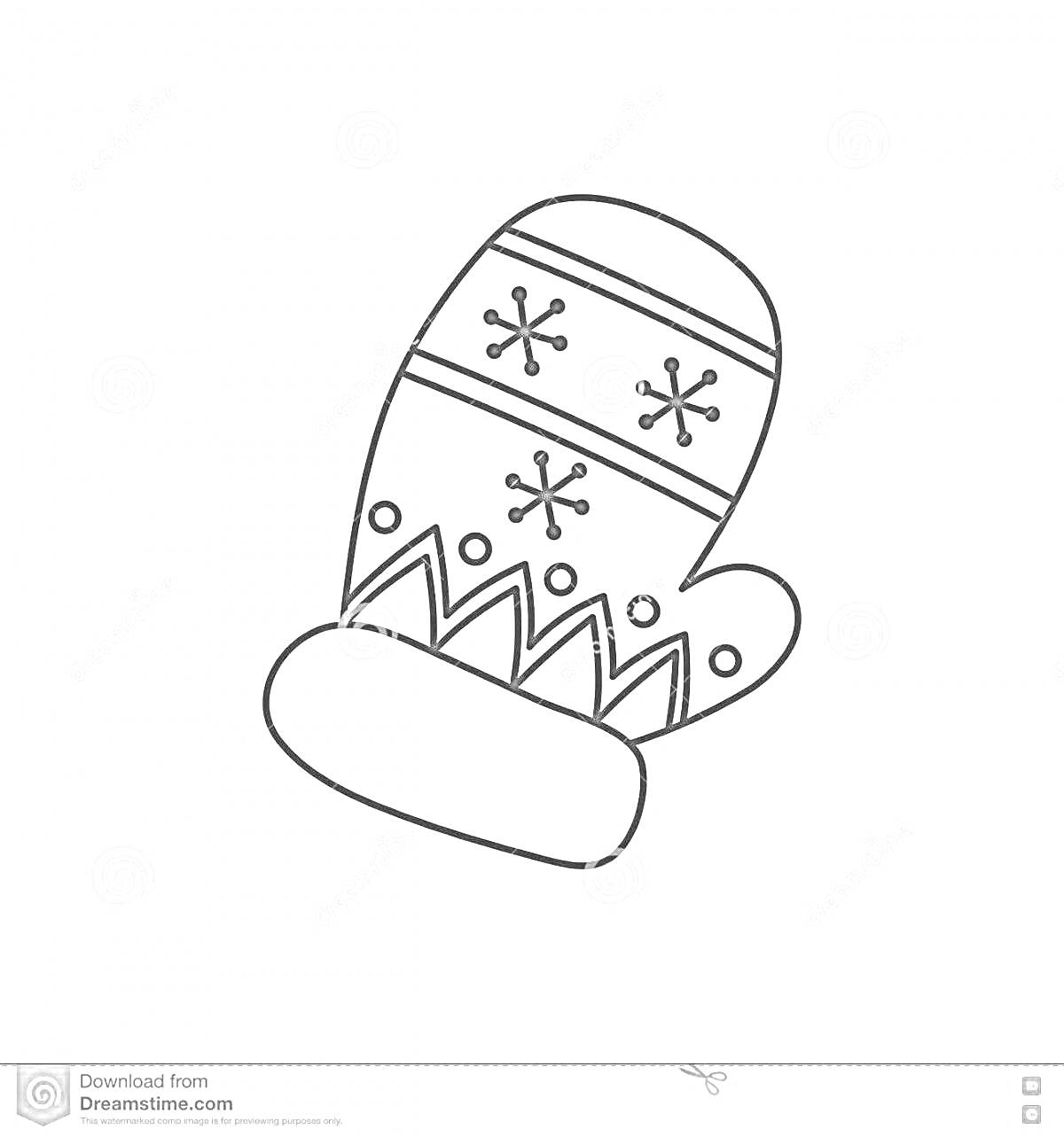 На раскраске изображено: Варежка, Снежинки, Зигзаги, Зима, 5 лет, 6 лет, Зимняя одежда