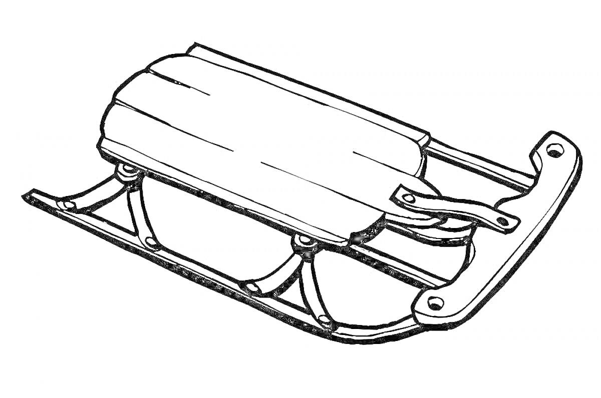 Раскраска Классические санки с деревянной сидушкой и металлическими полозьями