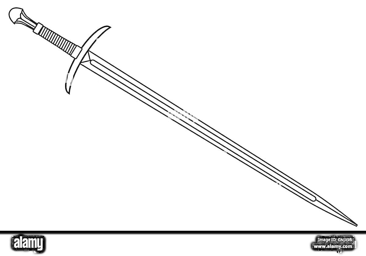 Раскраска меч с рукояткой и клинком