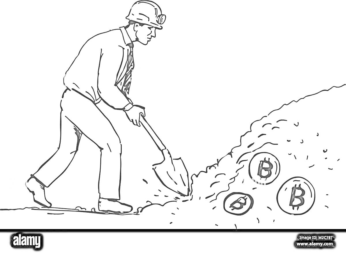 Раскраска Человек, копающий яму с биткойнами