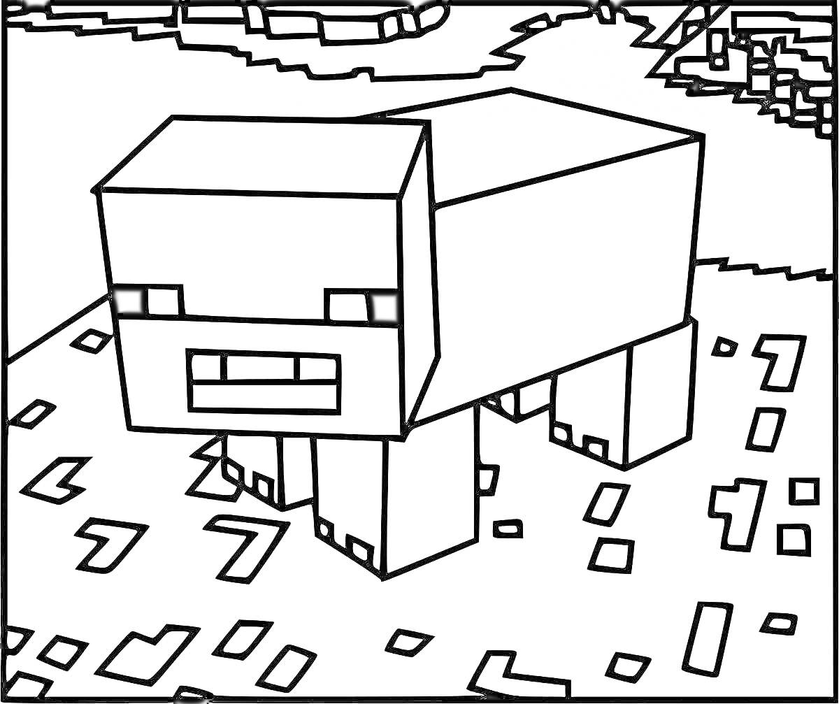Раскраска Лего Майнкрафт: Свинья на фоне ландшафта