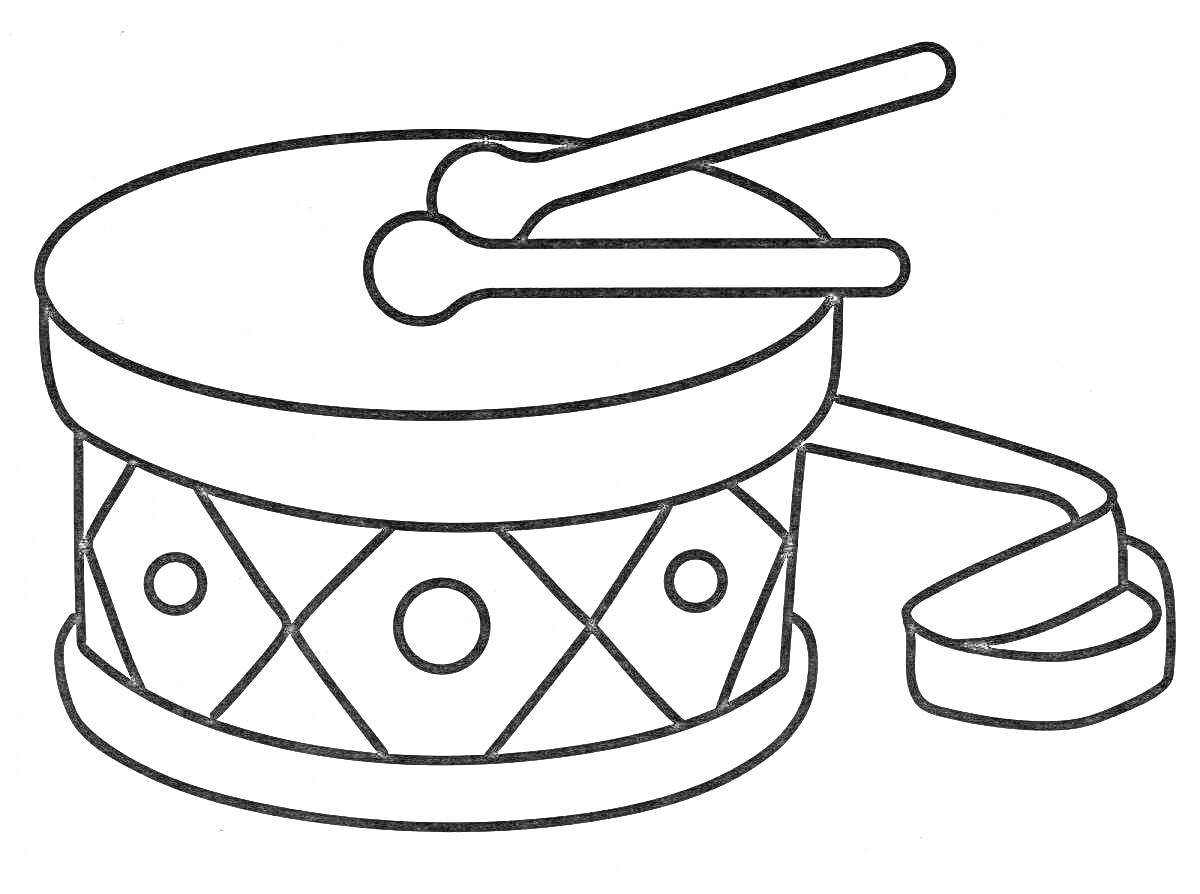 Раскраска барабан с палочками и ремешком