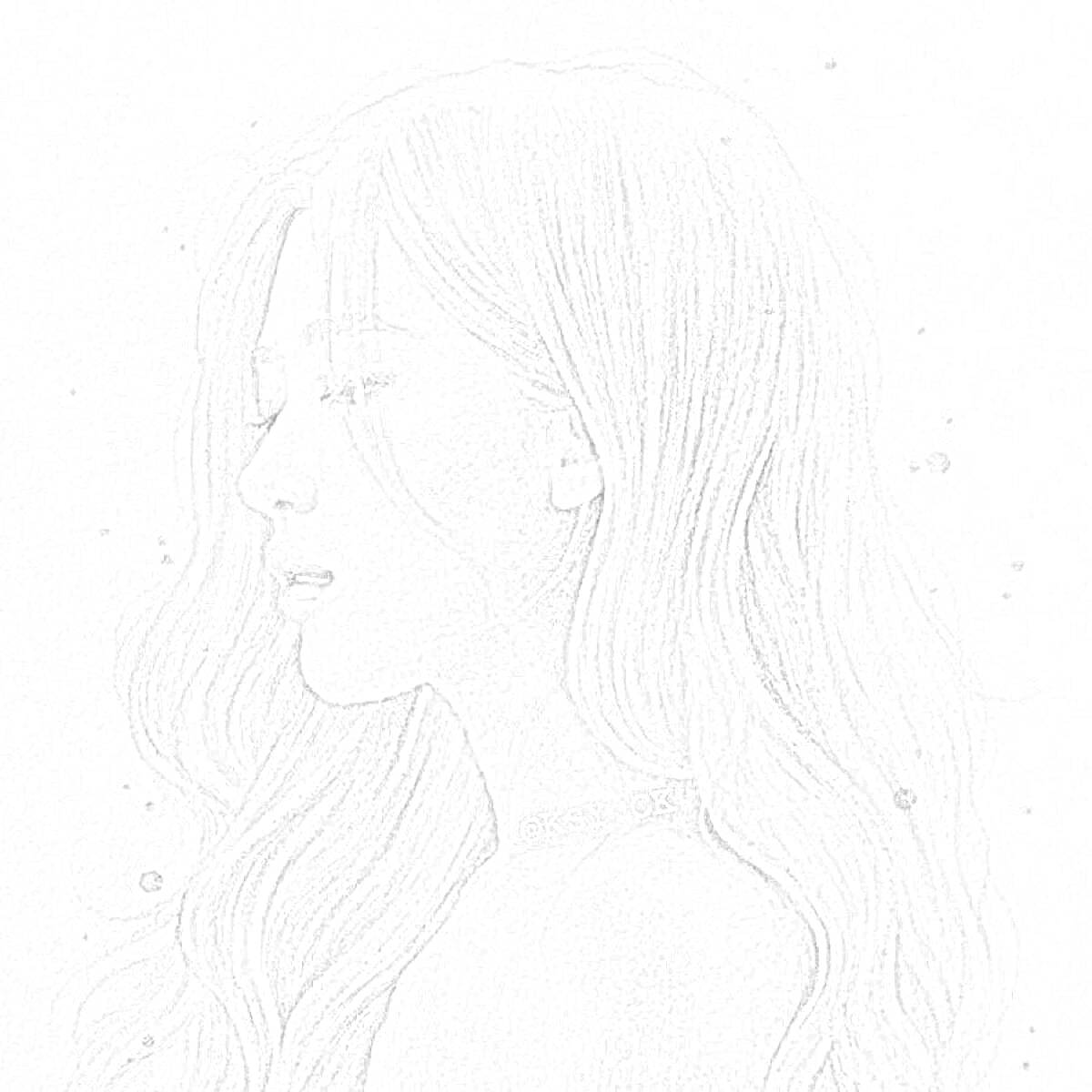 На раскраске изображено: Волосы, Профиль, Длинные волосы, Волнистые волосы