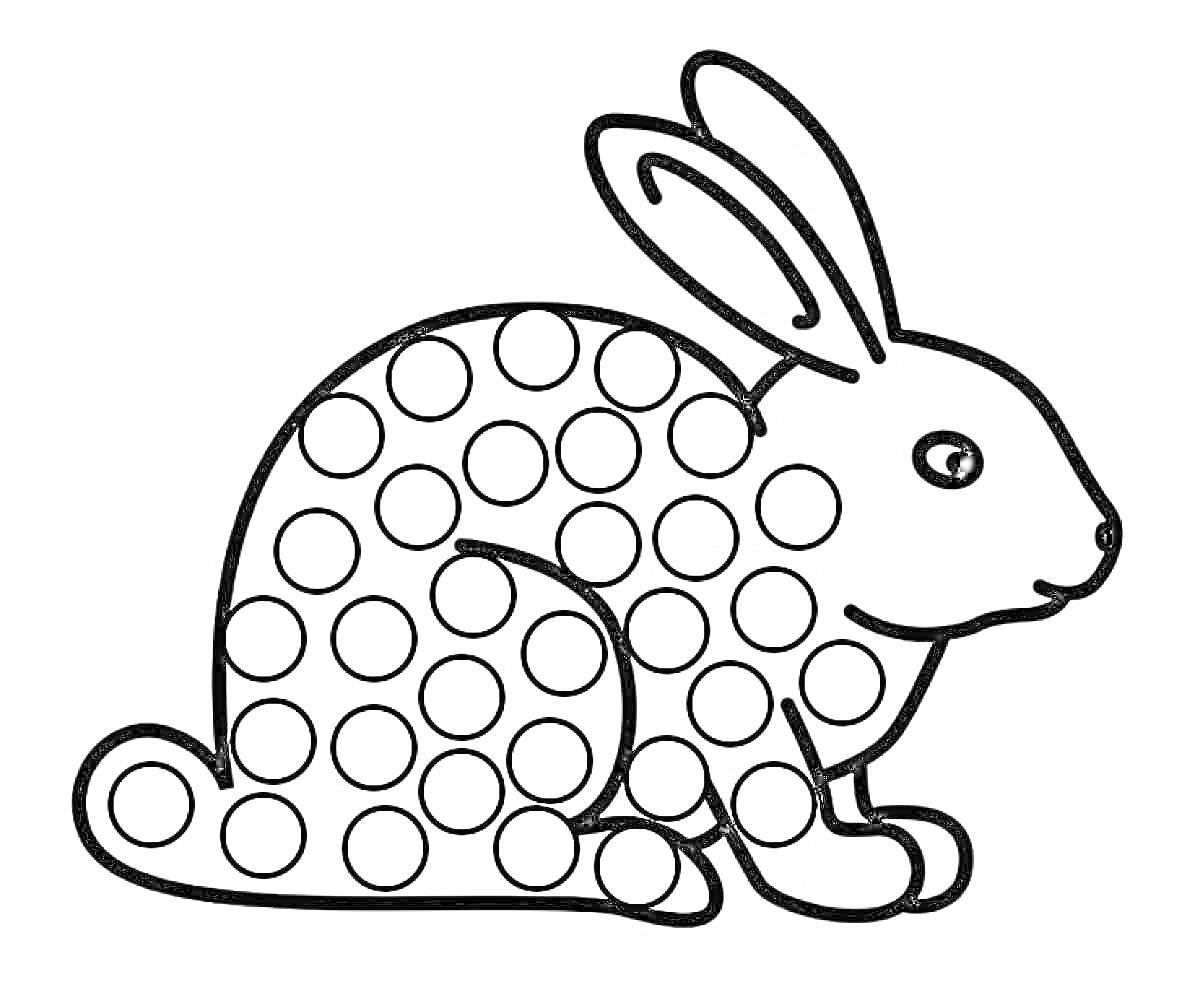 Раскраска Шаблон для пальчиков - Кролик с кругами для отпечатков