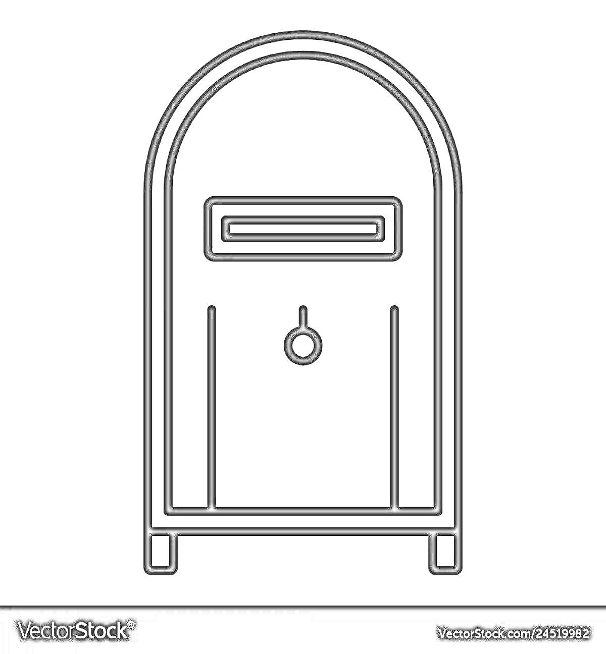 Раскраска Почтовый ящик с прорезью для писем и кольцом для замка