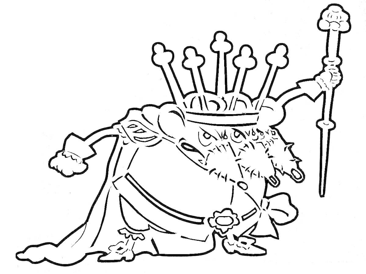 На раскраске изображено: Щелкунчик, Мышиный король, Корона, Скипетр, Новогодняя сказка