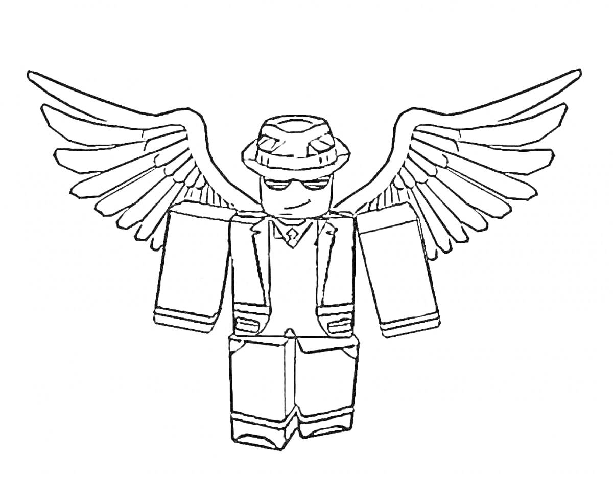 Персонаж из Roblox в костюме с крыльями и шляпой