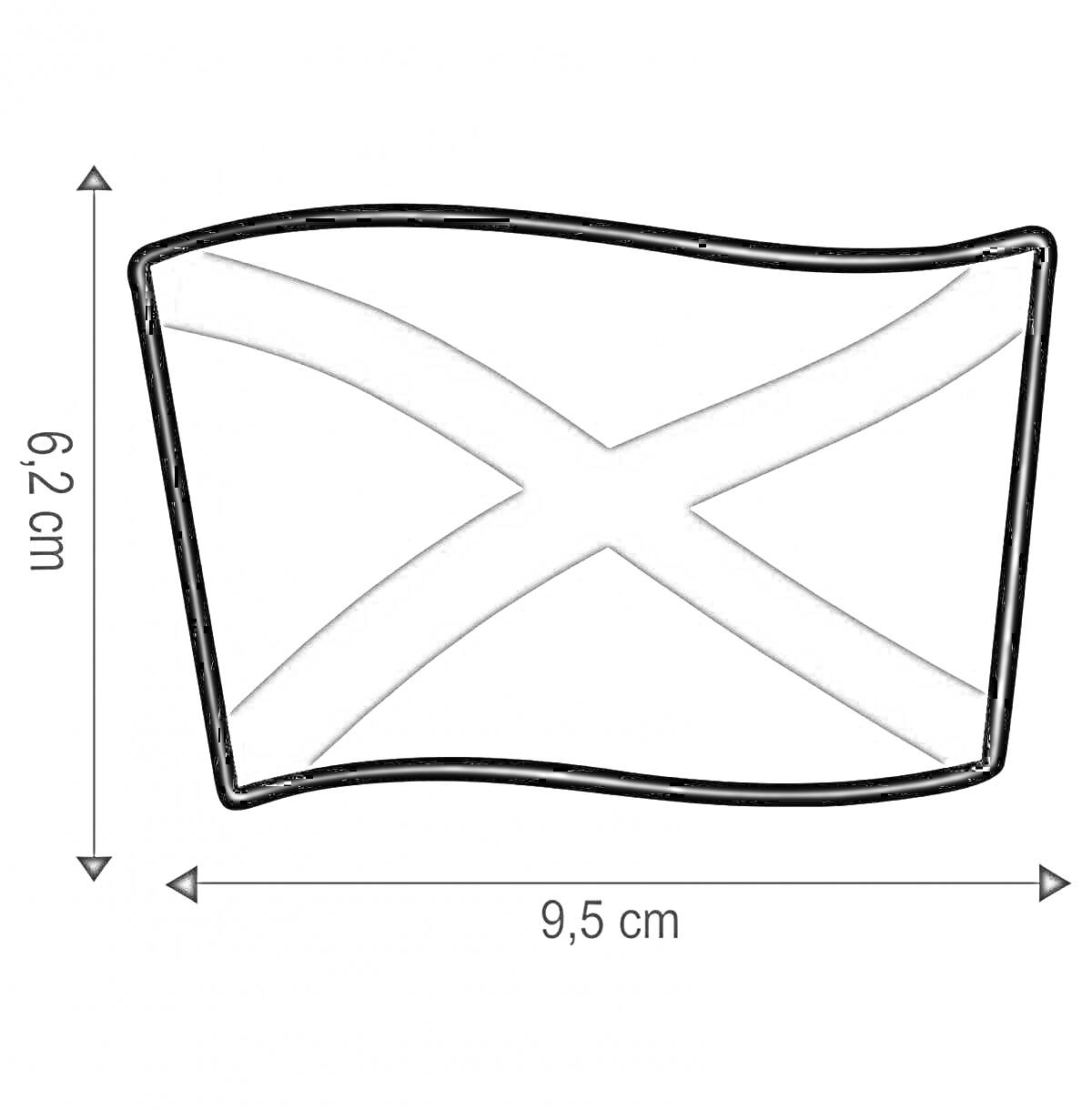 Раскраска Флаг Андреевский с черным контуром, с белым фоном и косым крестом, размер 9,5 см на 6,2 см