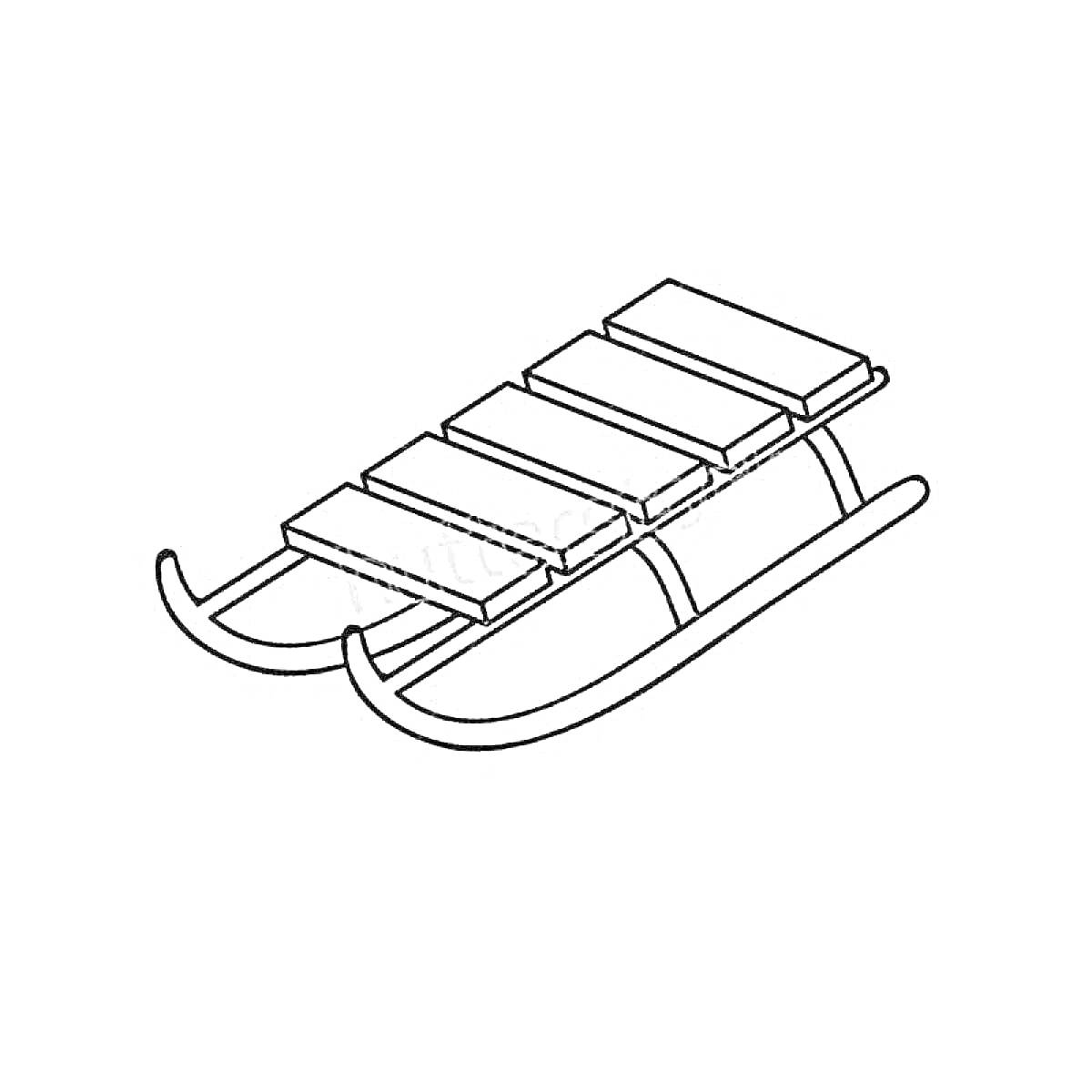 Раскраска Раскраска с деревянными санками с четырьмя планками и изогнутыми полозьями