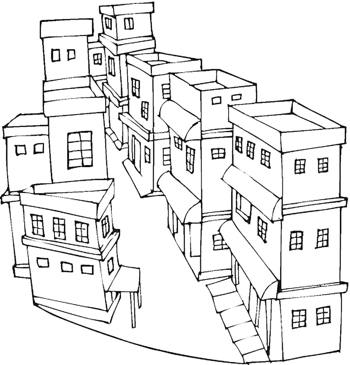 Раскраска Улица с многоэтажными домами