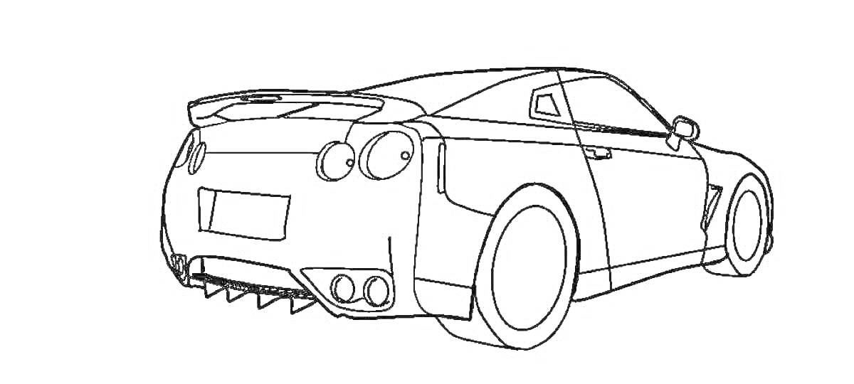 Раскраска Задняя часть автомобиля Nissan GTR