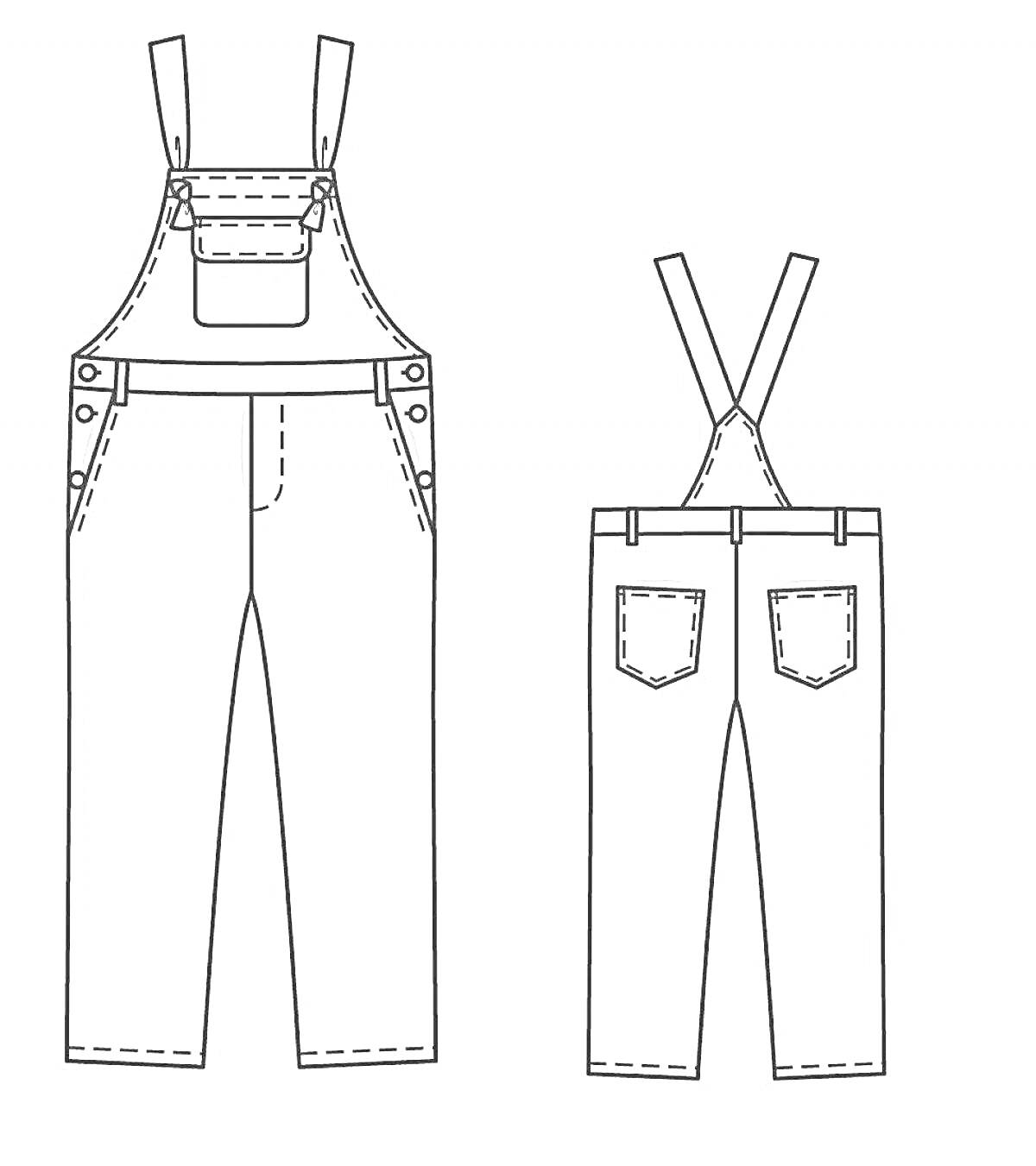 Раскраска Комбинезон с лямками и карманами спереди и сзади
