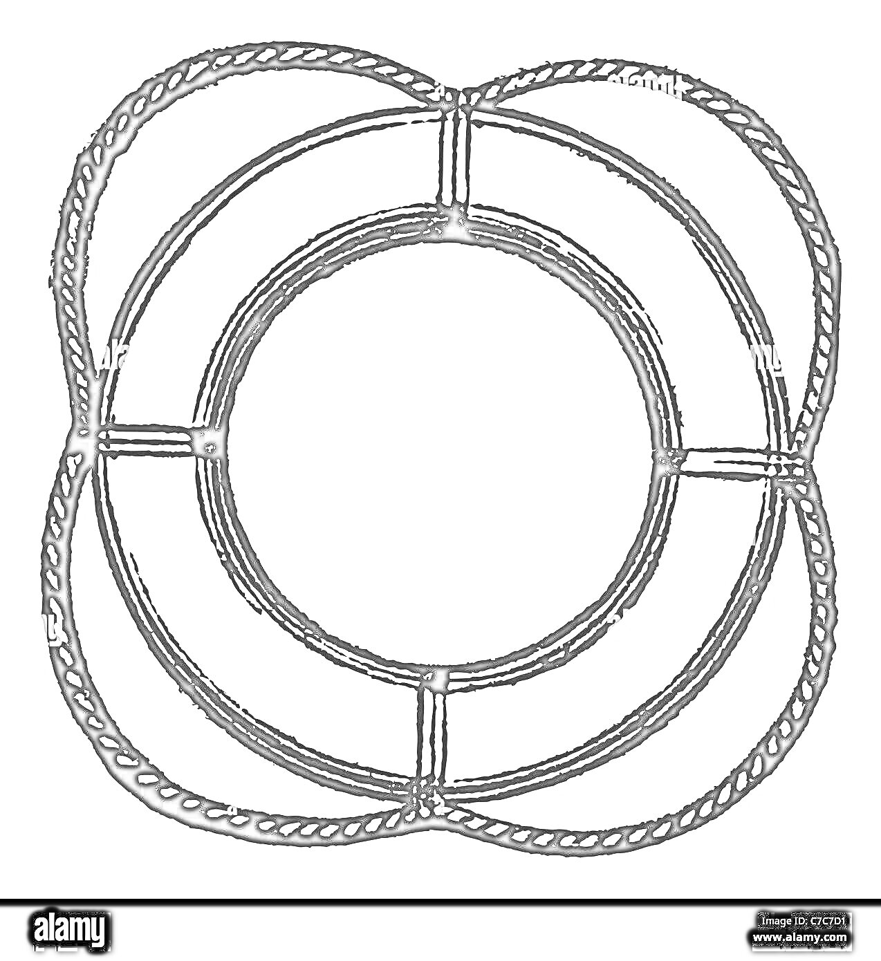 Раскраска Спасательный круг с канатами и секциями