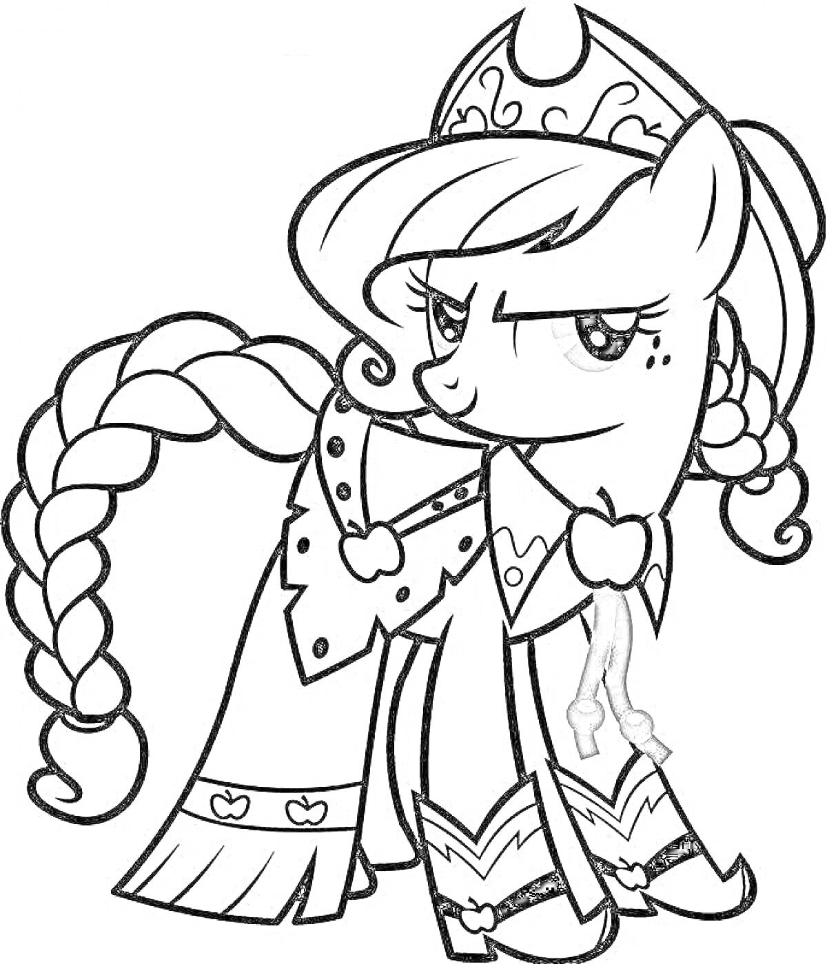 Раскраска Пони с косичками и короной