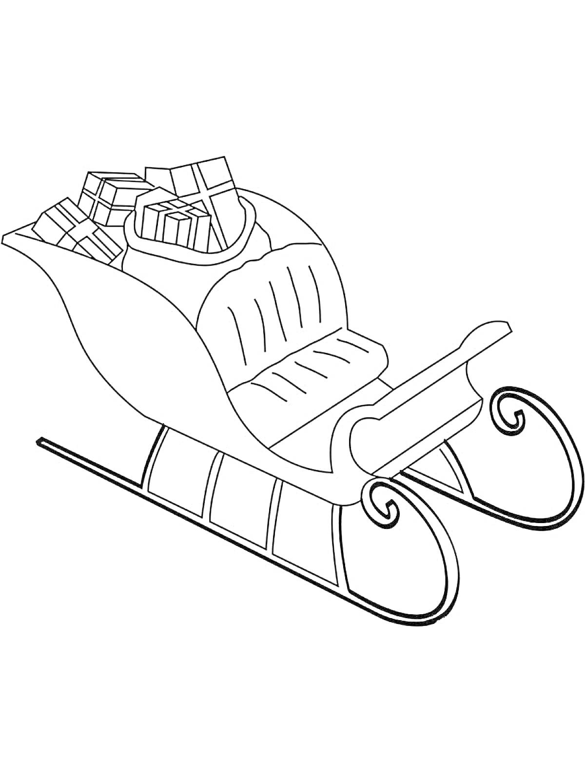 Раскраска Санки с подарками