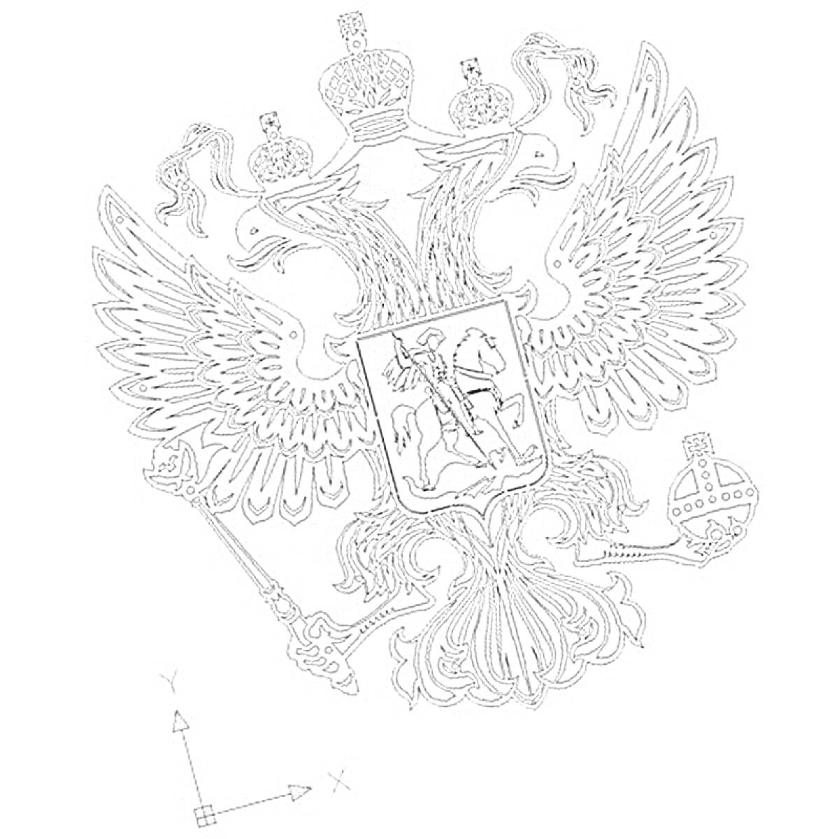Герб России с двуглавым орлом, царскими коронами, скипетром и державой, изображением Георгия Победоносца на щите