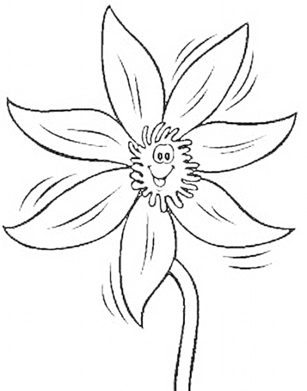 Раскраска Цветок с семью лепестками и лицом