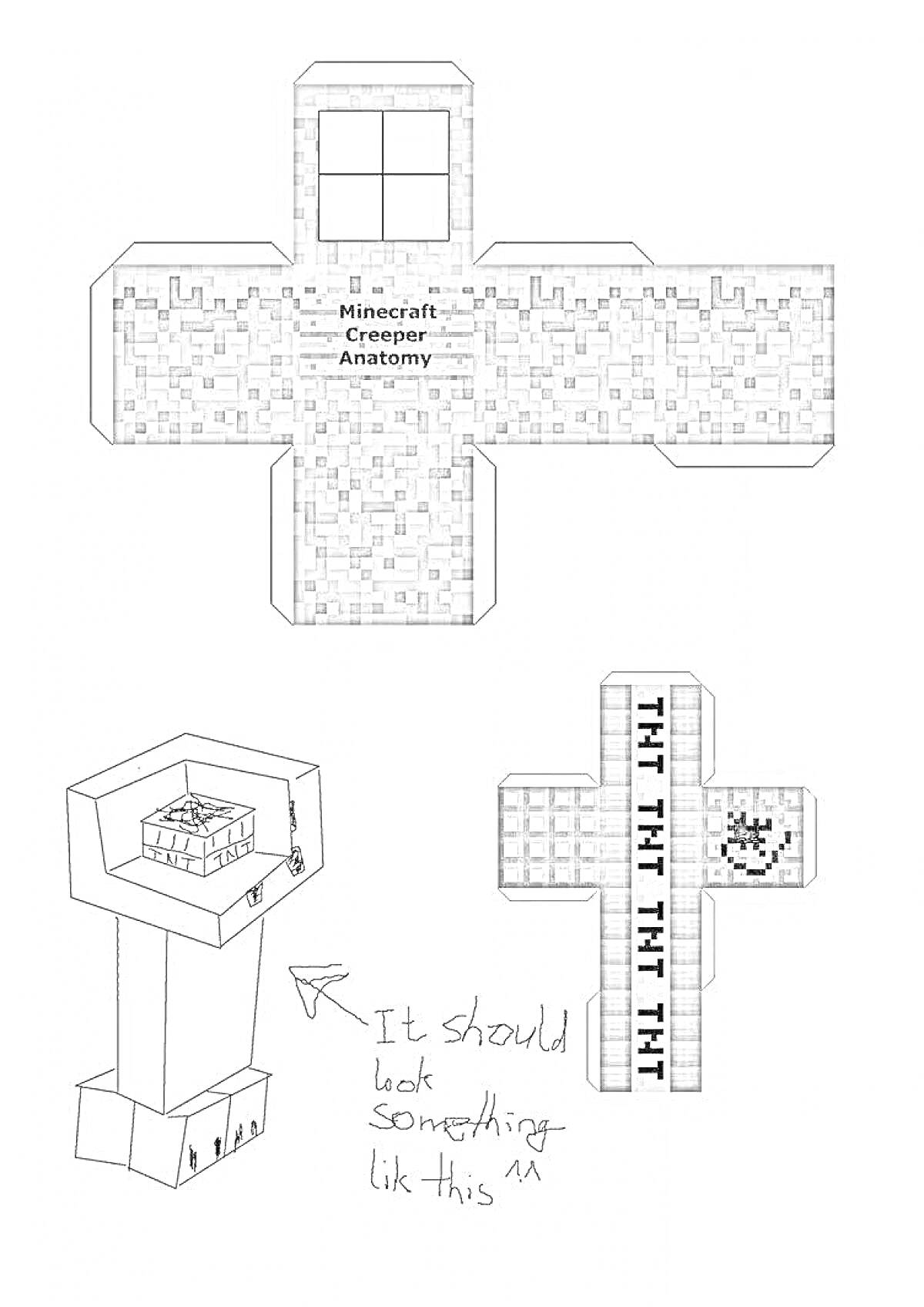На раскраске изображено: Майнкрафт, Крипер, TNT, Поделки, Рукоделие
