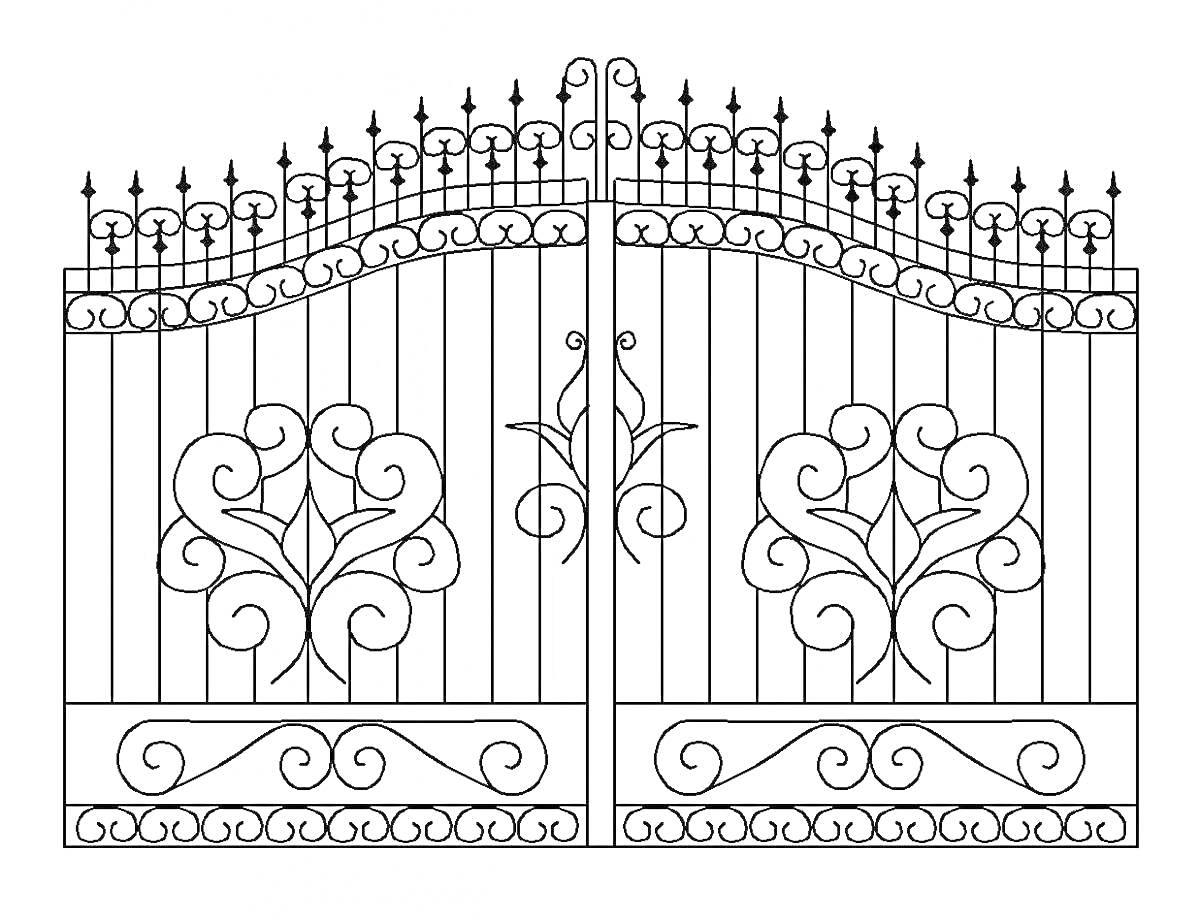 На раскраске изображено: Ворота, Узоры, Цветы, Зубцы, Орнамент