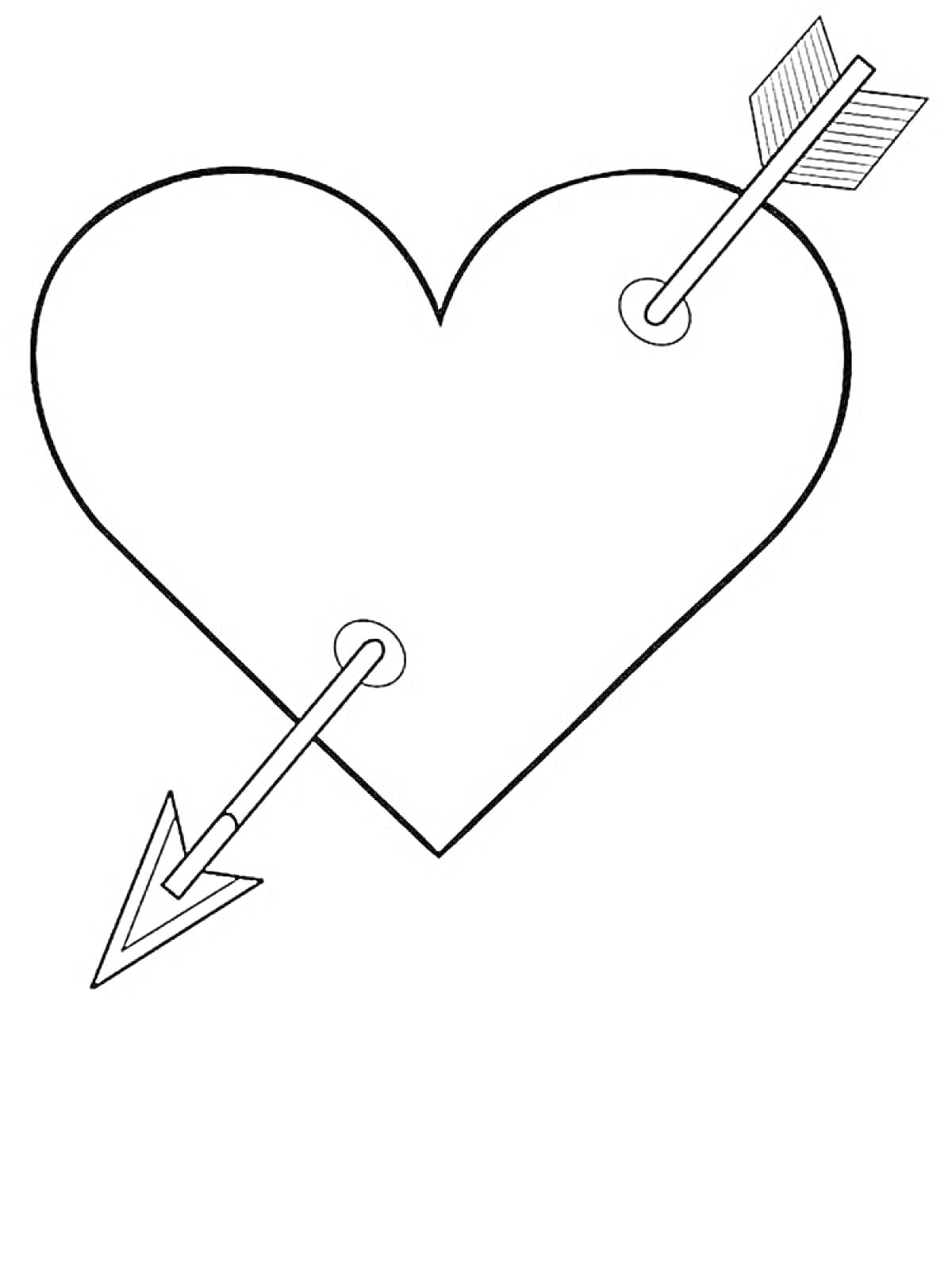На раскраске изображено: Стрела, Любовь, Романтика, Валентинка, Контурные рисунки, Сердца