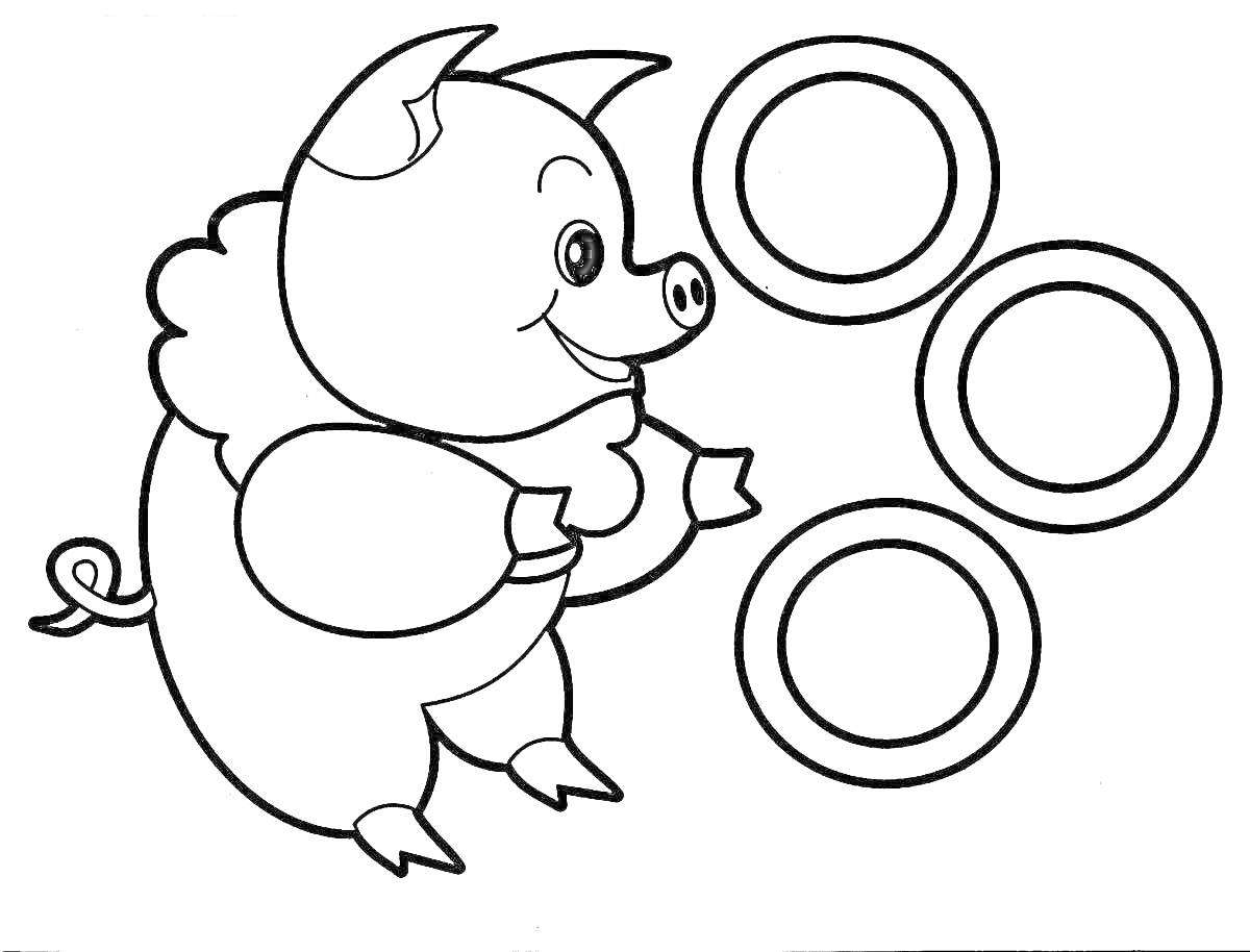 На раскраске изображено: Мыльные пузыри, Для детей, Животные, Круги, 3 года, 4 года, Свиньи