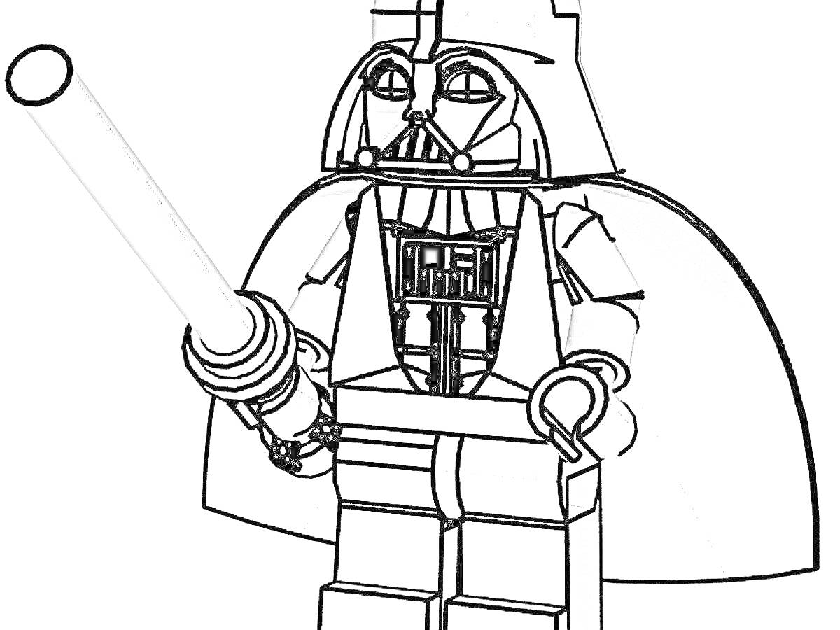 Раскраска Лего персонаж в маске с плащом и мечом