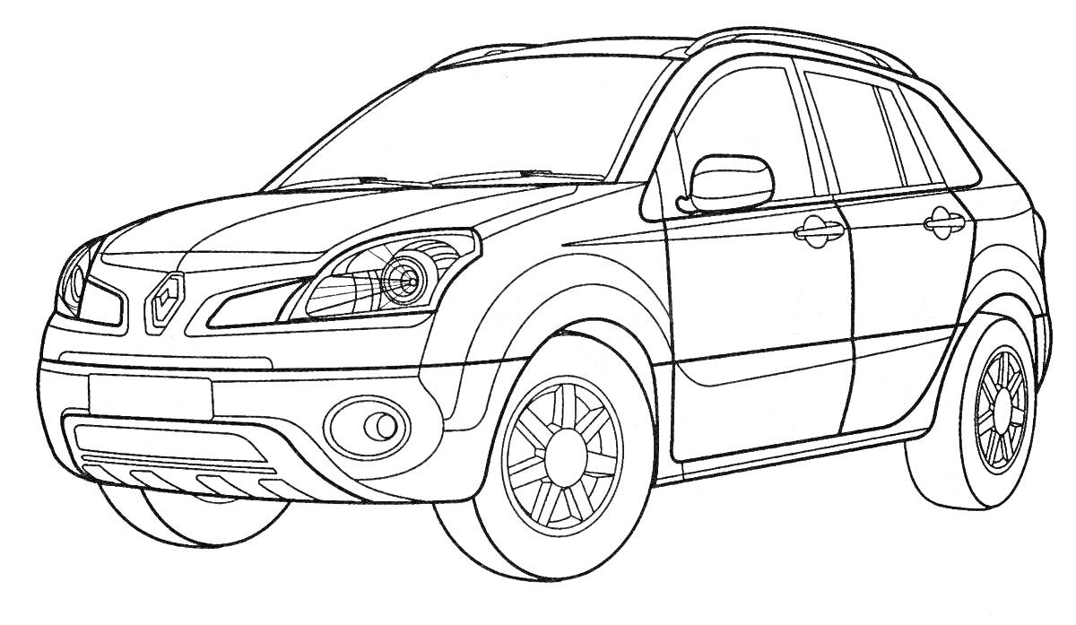 На раскраске изображено: Renault Duster, Внедорожник, Транспорт, Для детей