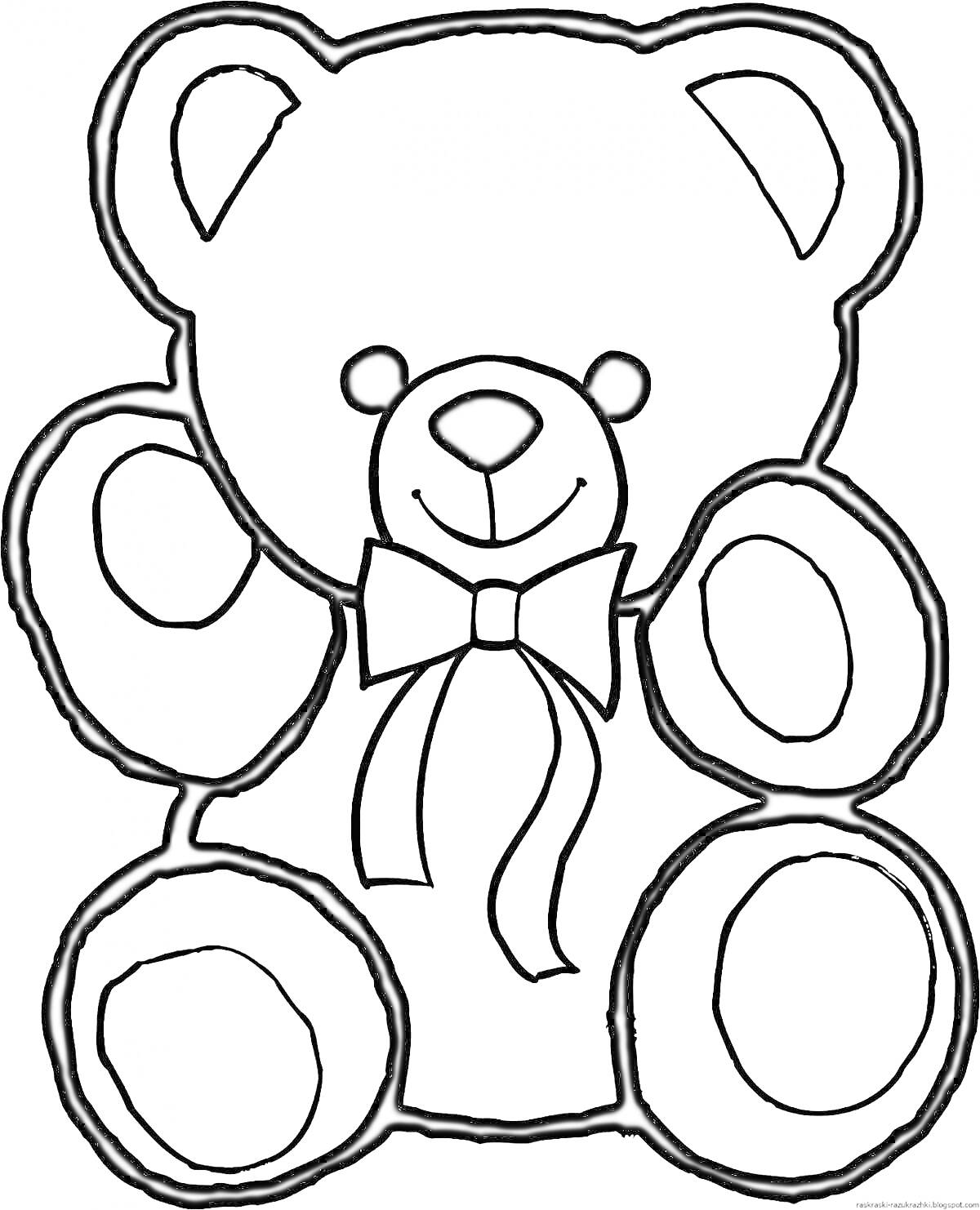 Раскраска Медвежонок с бантом, показывающий обе лапы