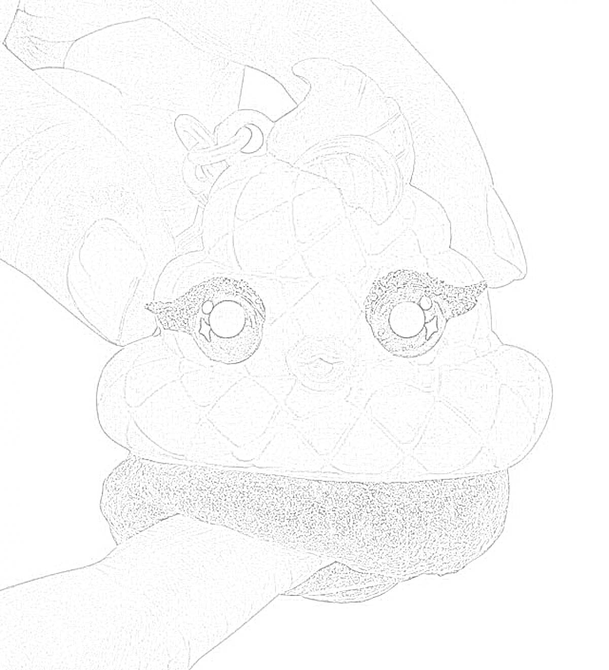 Раскраска Ручная игрушка с куклой-Пупси с большими глазами в форме ананаса