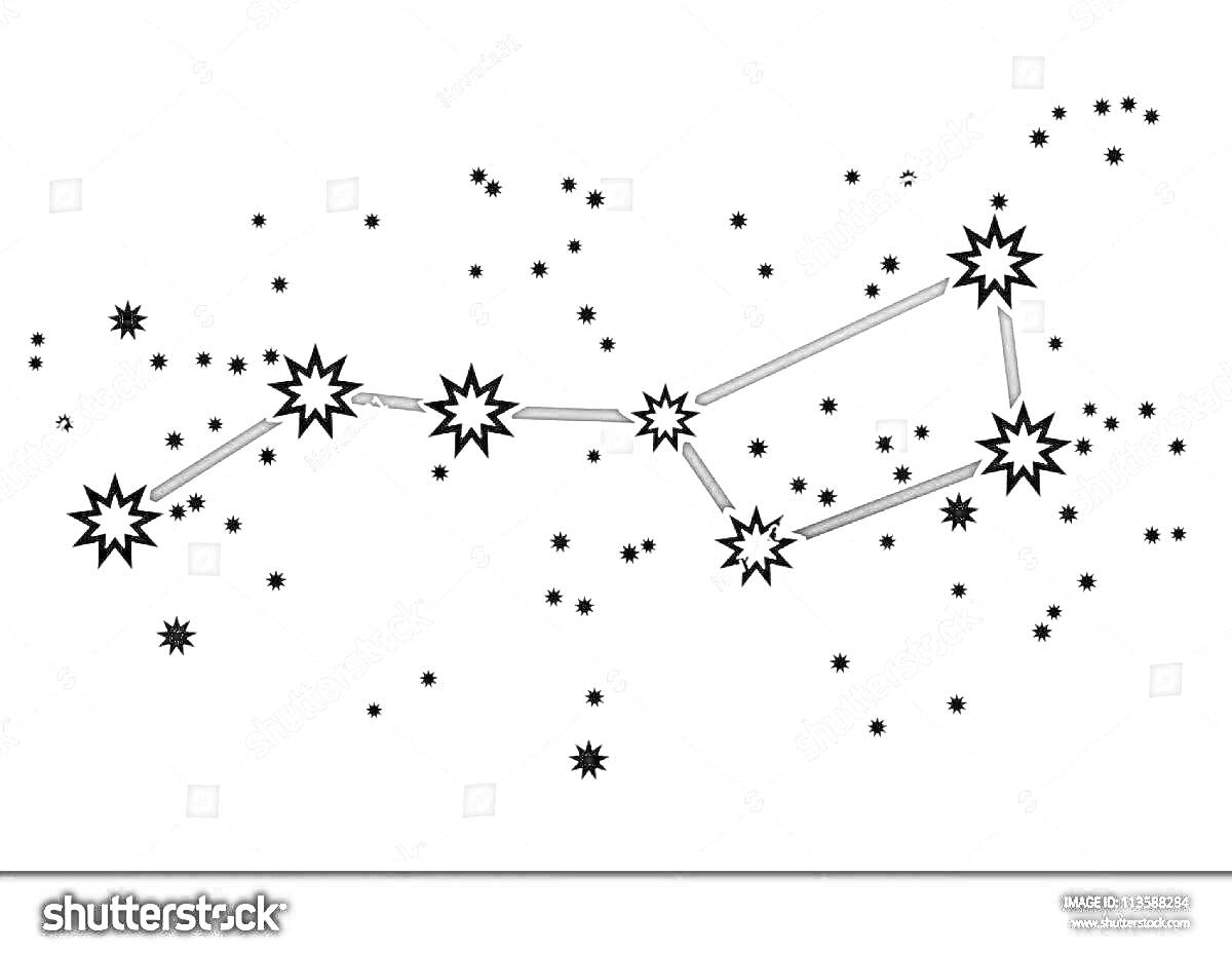 Раскраска созвездие Малая Медведица на фоне звездного неба