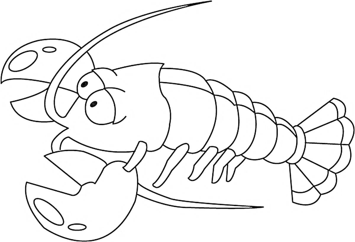 Раскраска Раскраска с изображением рака с большими клешнями, усами и округлыми глазами