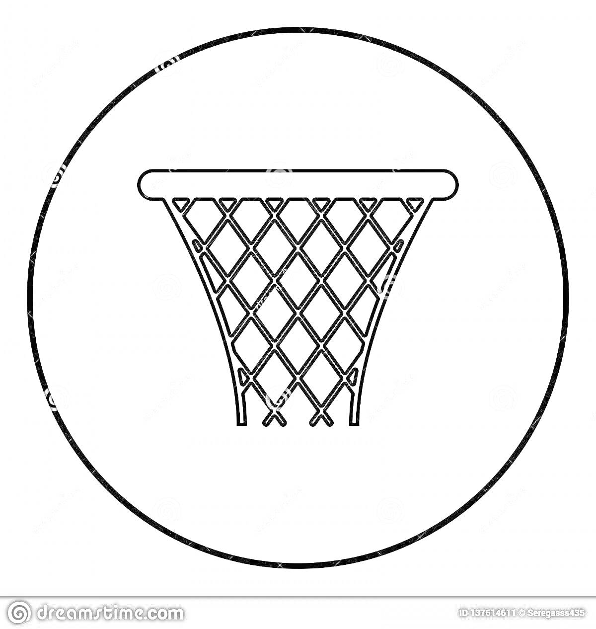 Раскраска баскетбольное кольцо с сеткой в круге