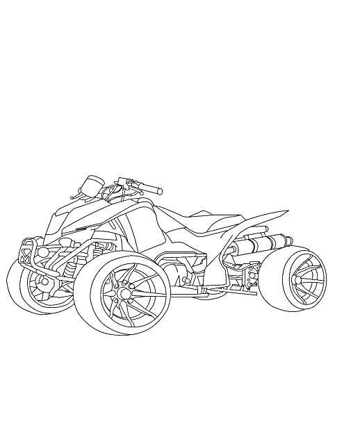 Квадроцикл с большими колёсами, сиденьем, рулём и выхлопной трубой