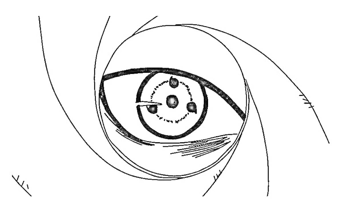 Раскраска Глаз с шаринганом в спиральном узоре