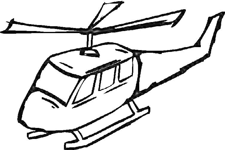 Раскраска Вертолет с основным и хвостовым винтами, окнами и шасси