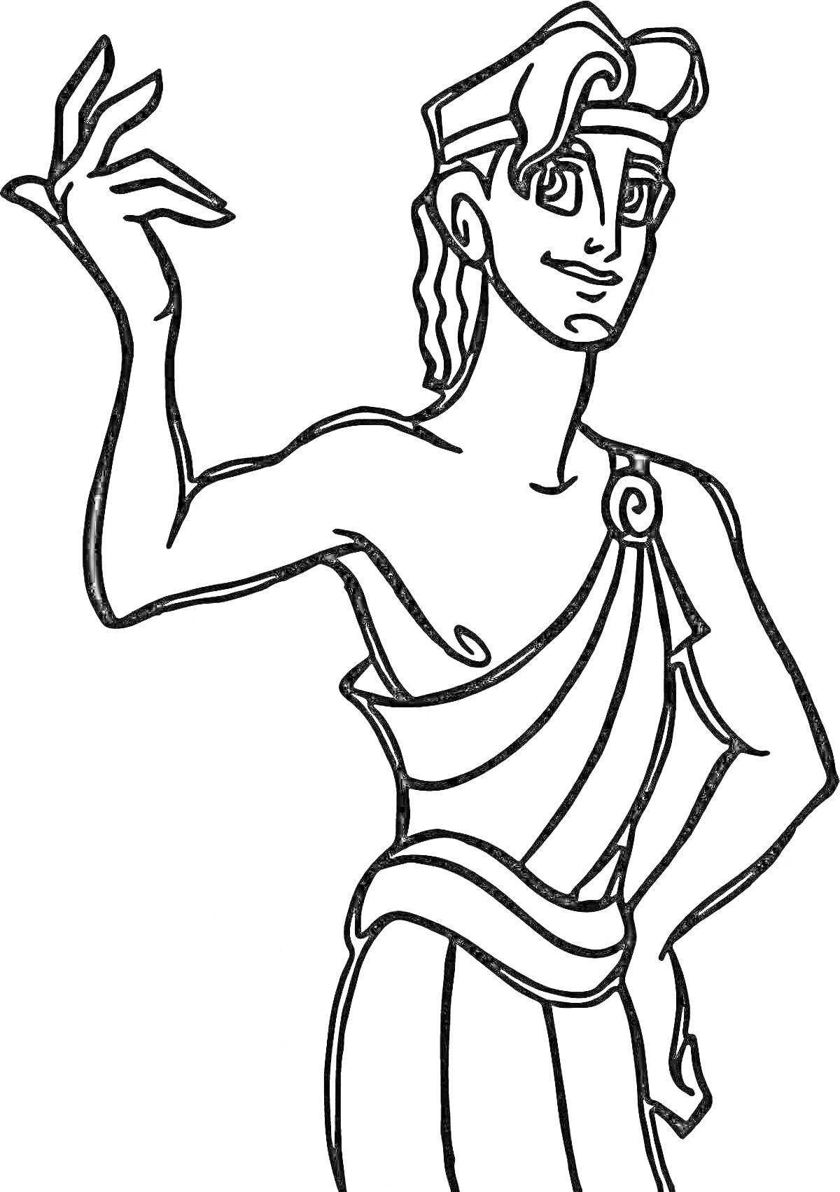 Раскраска Древнегреческий мужчина в традиционной одежде с поднятой рукой
