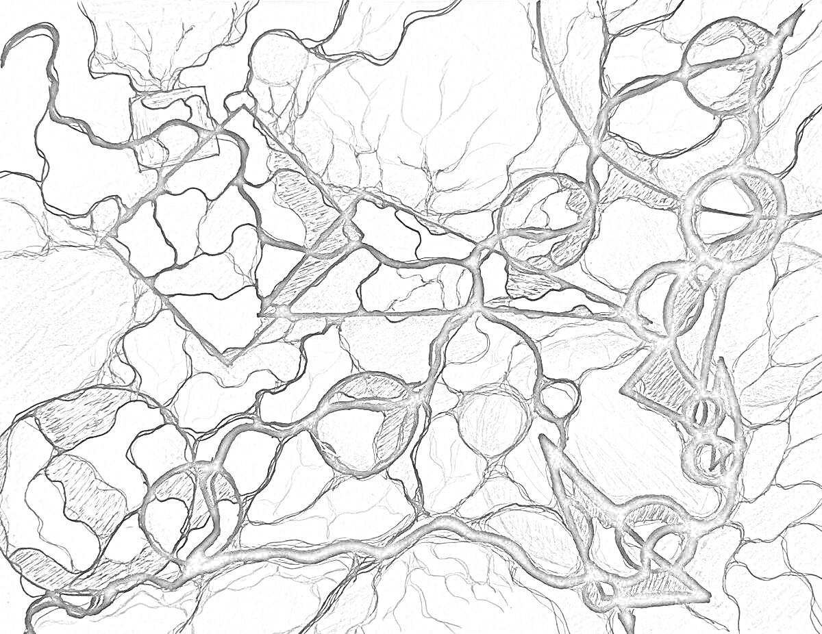 На раскраске изображено: Нейрографика, Линии, Круги, Волнистые линии, Абстракция