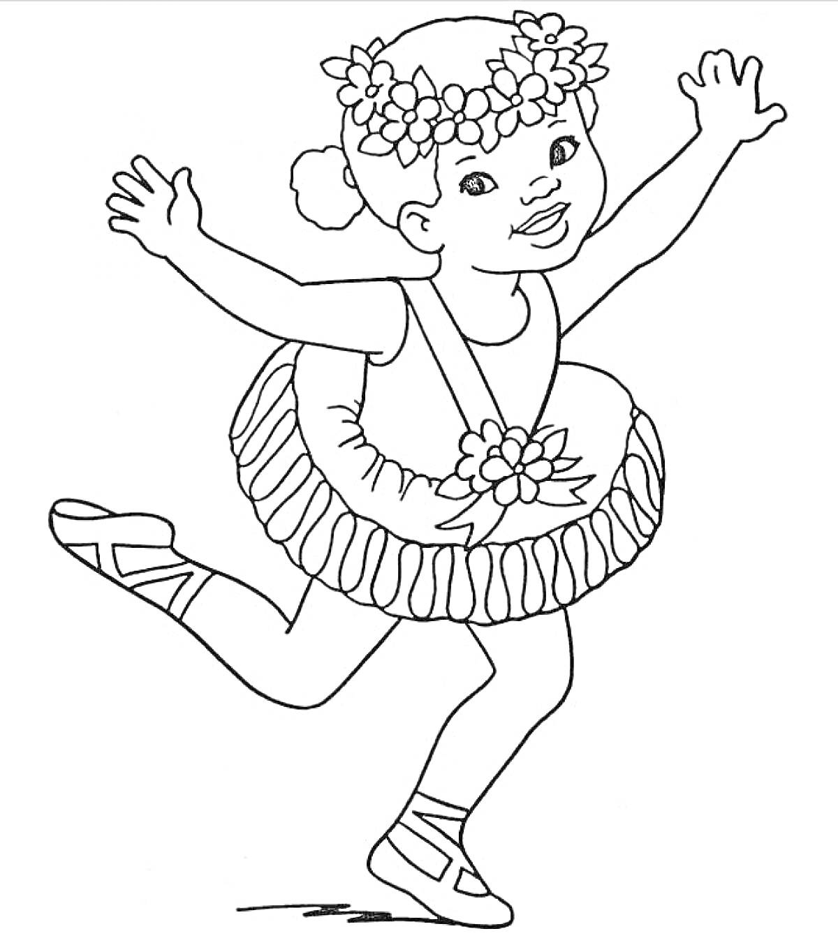 Раскраска Девочка в цветочной короне и юбке-пачке