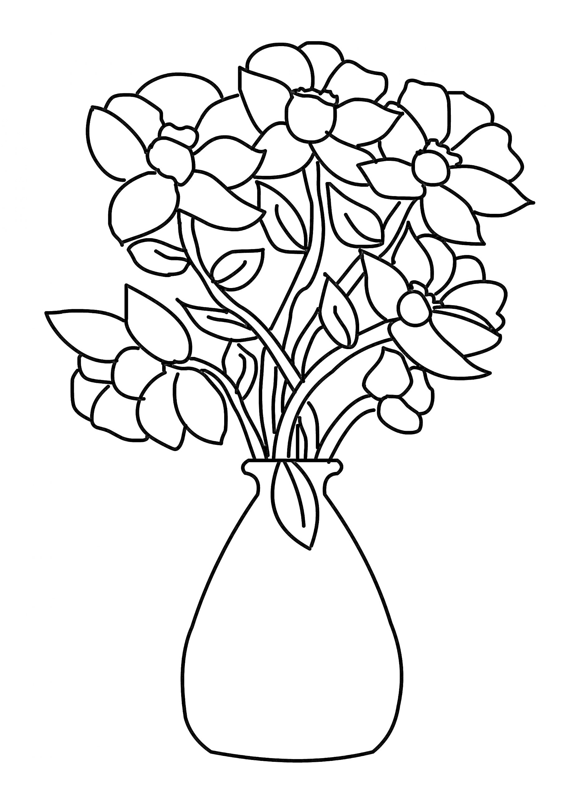 На раскраске изображено: Ваза, Цветы, Для детей, 5 лет, 6 лет, Листья