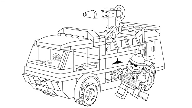 Раскраска Грузовик LEGO с фигуркой и пушкой