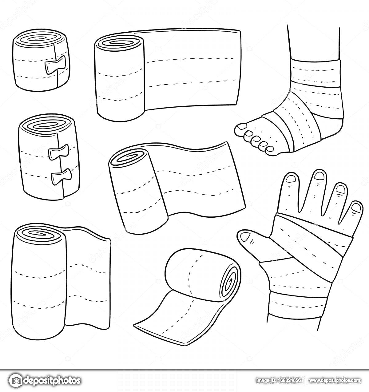 Раскраска бинты с ручными и ножными повязками, медицинские бинты в рулоне, бинты с застежками
