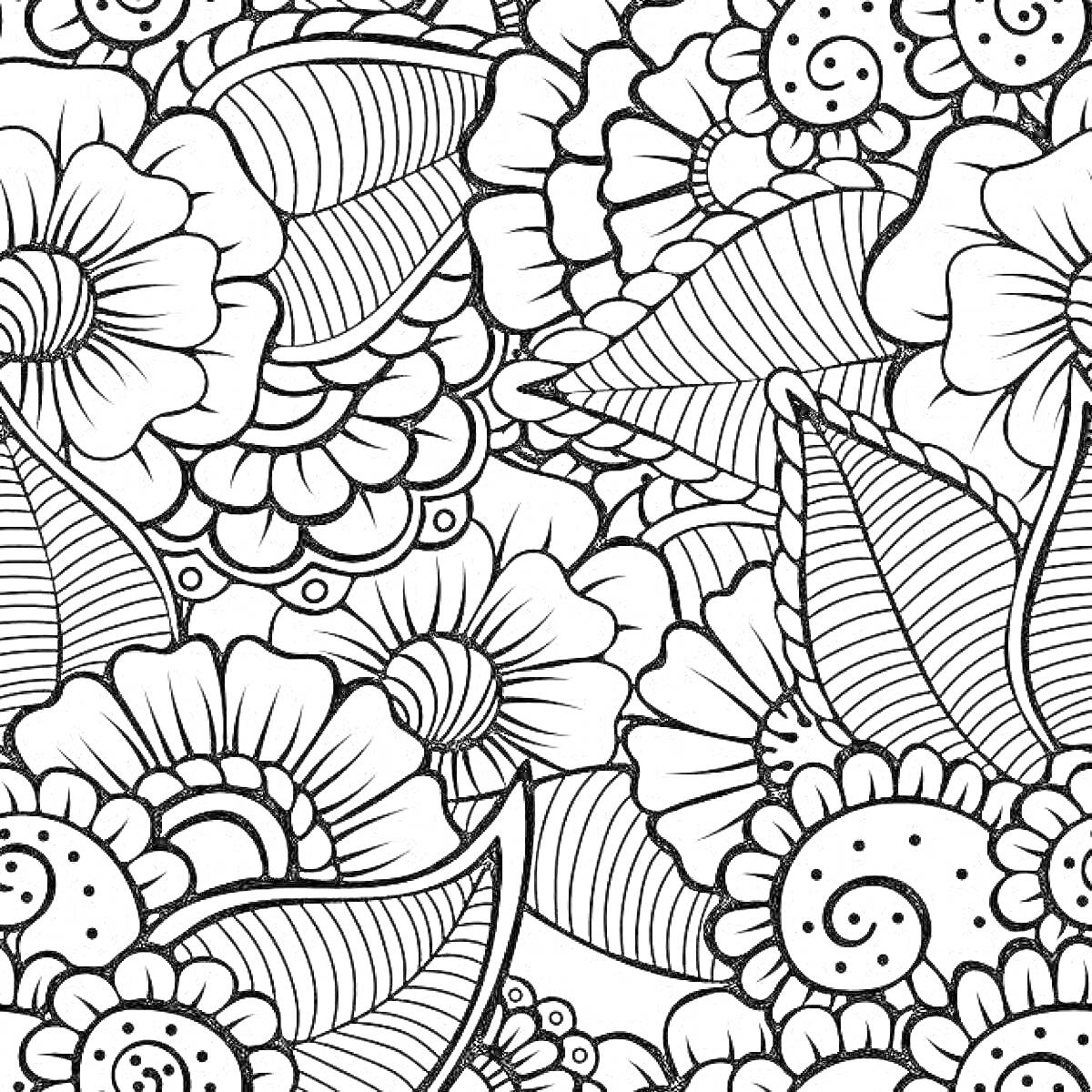 Раскраска Антистресс раскраска по номерам с цветами и листьями