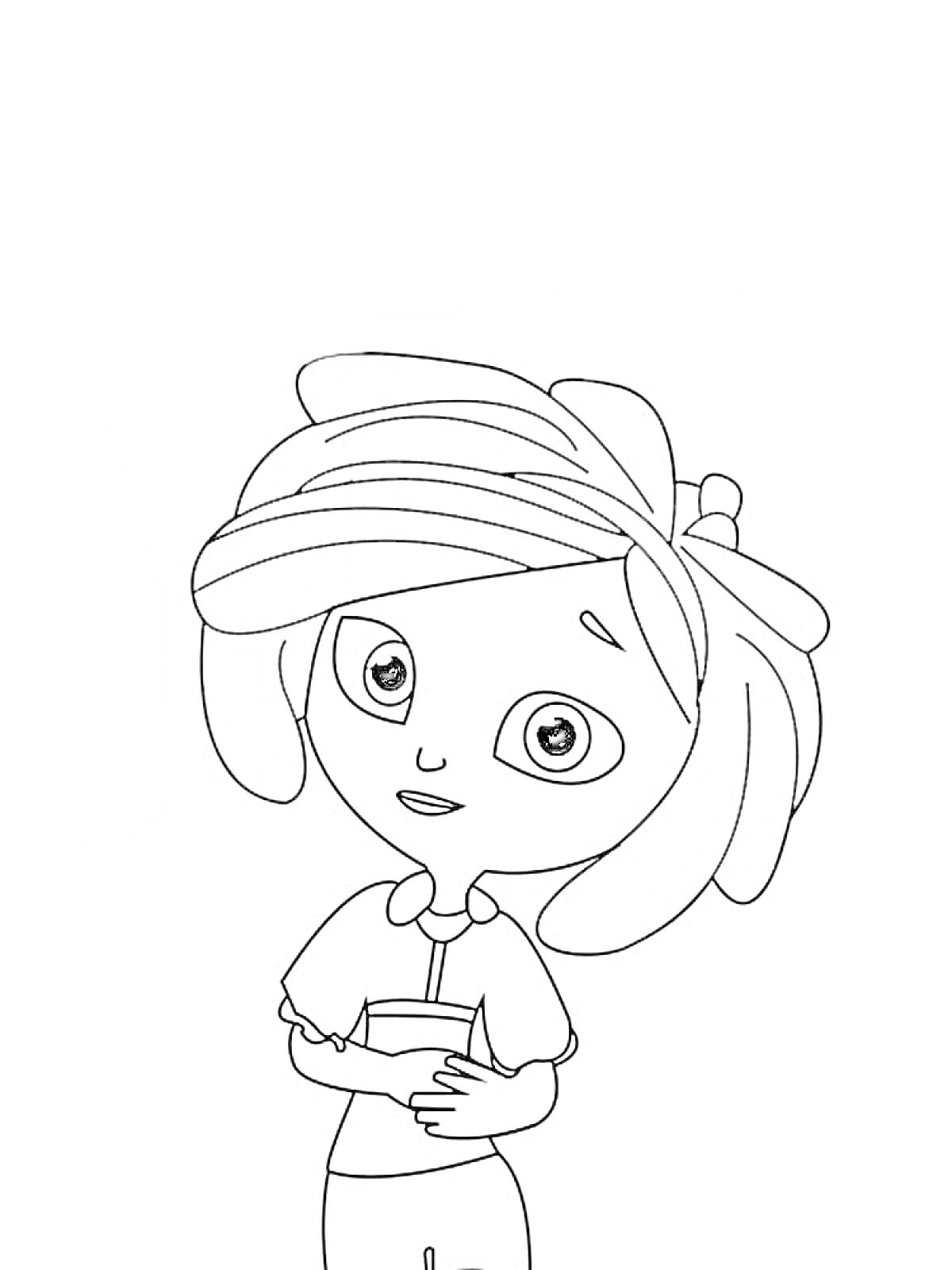 На раскраске изображено: Девочка, Книга, Короткие волосы, Из мультфильмов, Детский персонаж