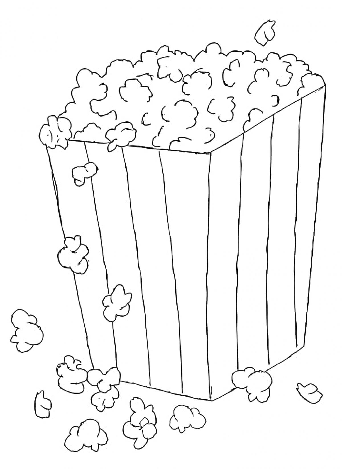 Раскраска Коробка с попкорном и рассыпавшийся попкорн