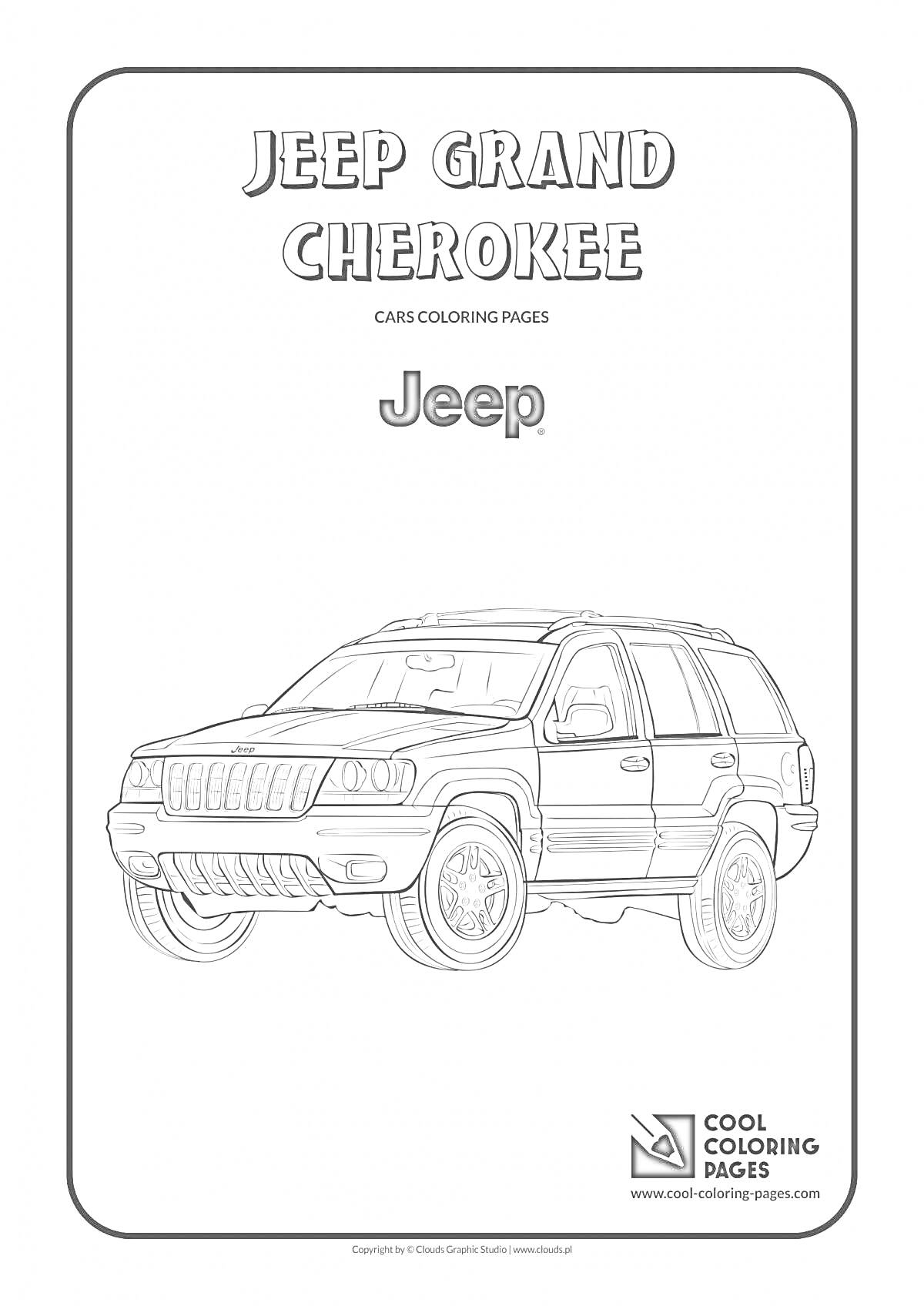 Рисунок Jeep Grand Cherokee, включающий автомобиль в профиль с логотипом Jeep и текстом 