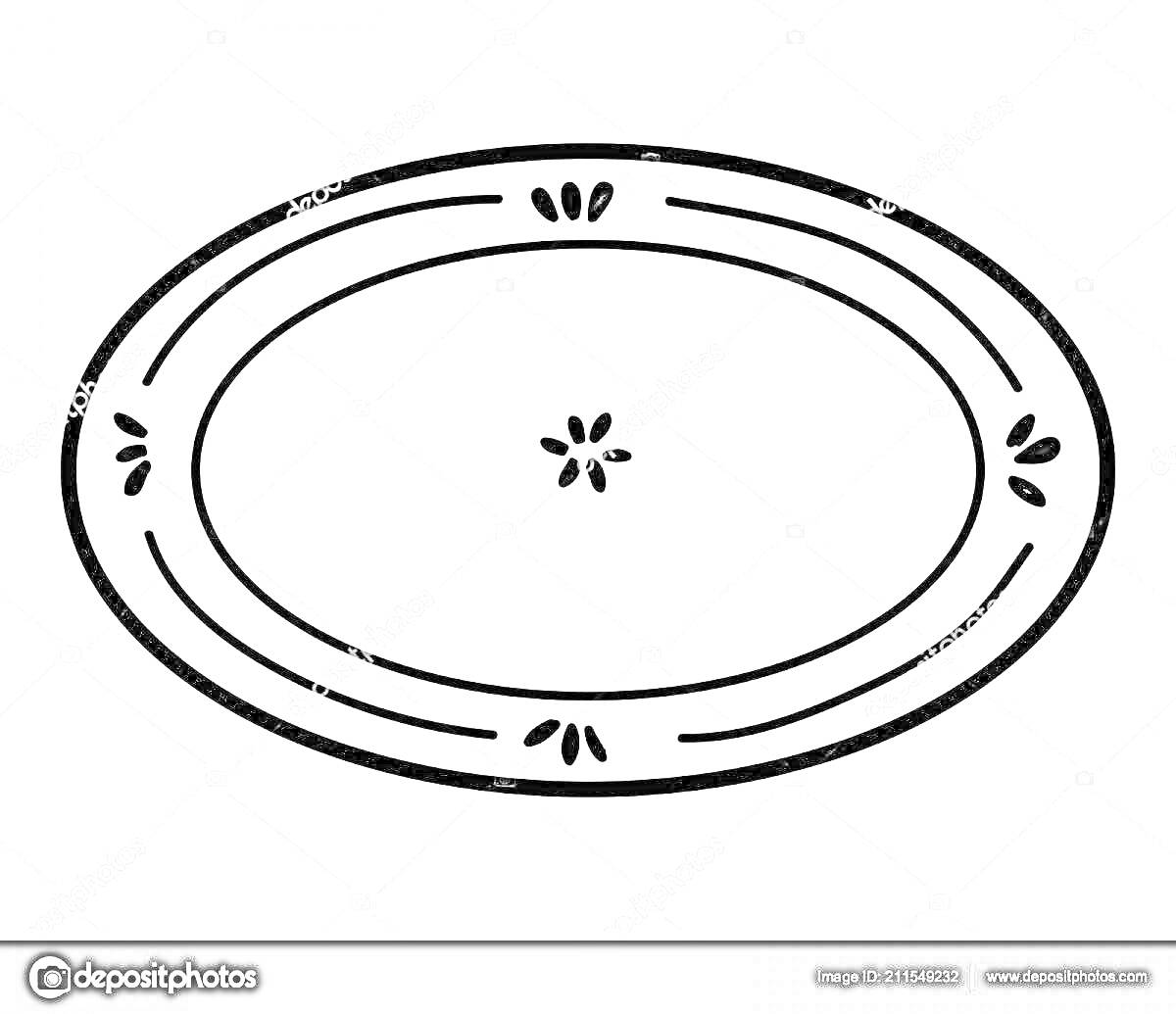 Раскраска Тарелочка овальная с центральным и краевыми цветочками