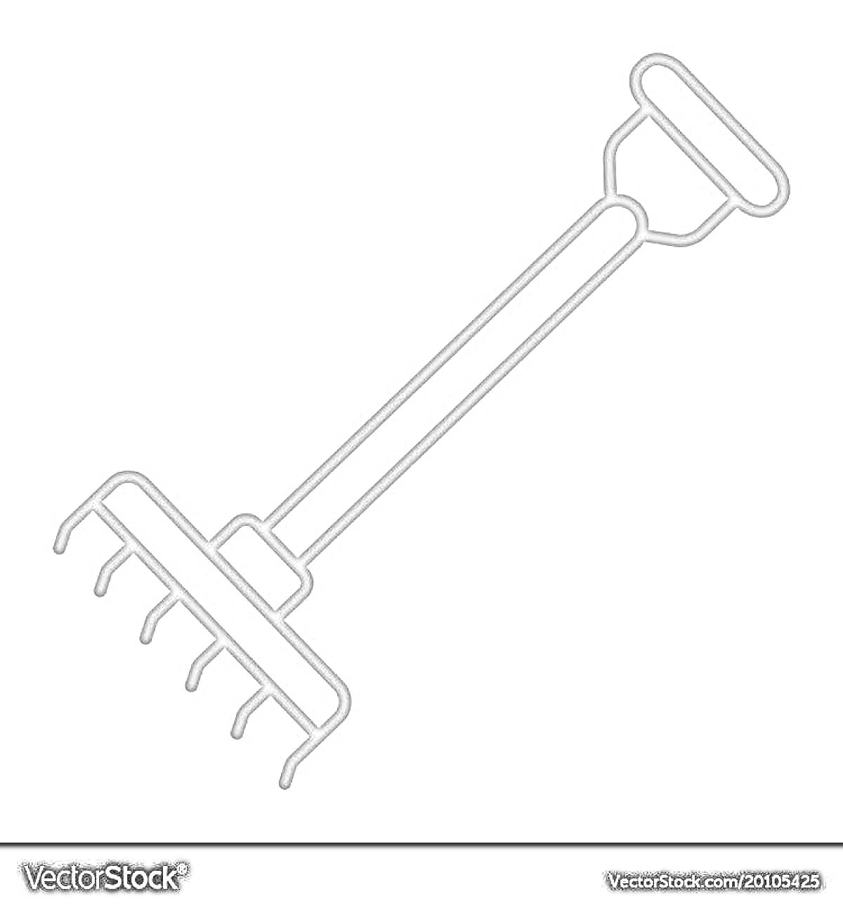 Раскраска грабли с шестью зубьями и ручкой