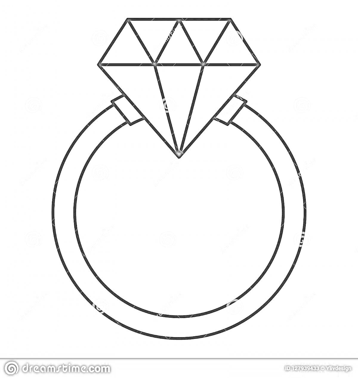 Раскраска Кольцо с бриллиантом, контурное изображение
