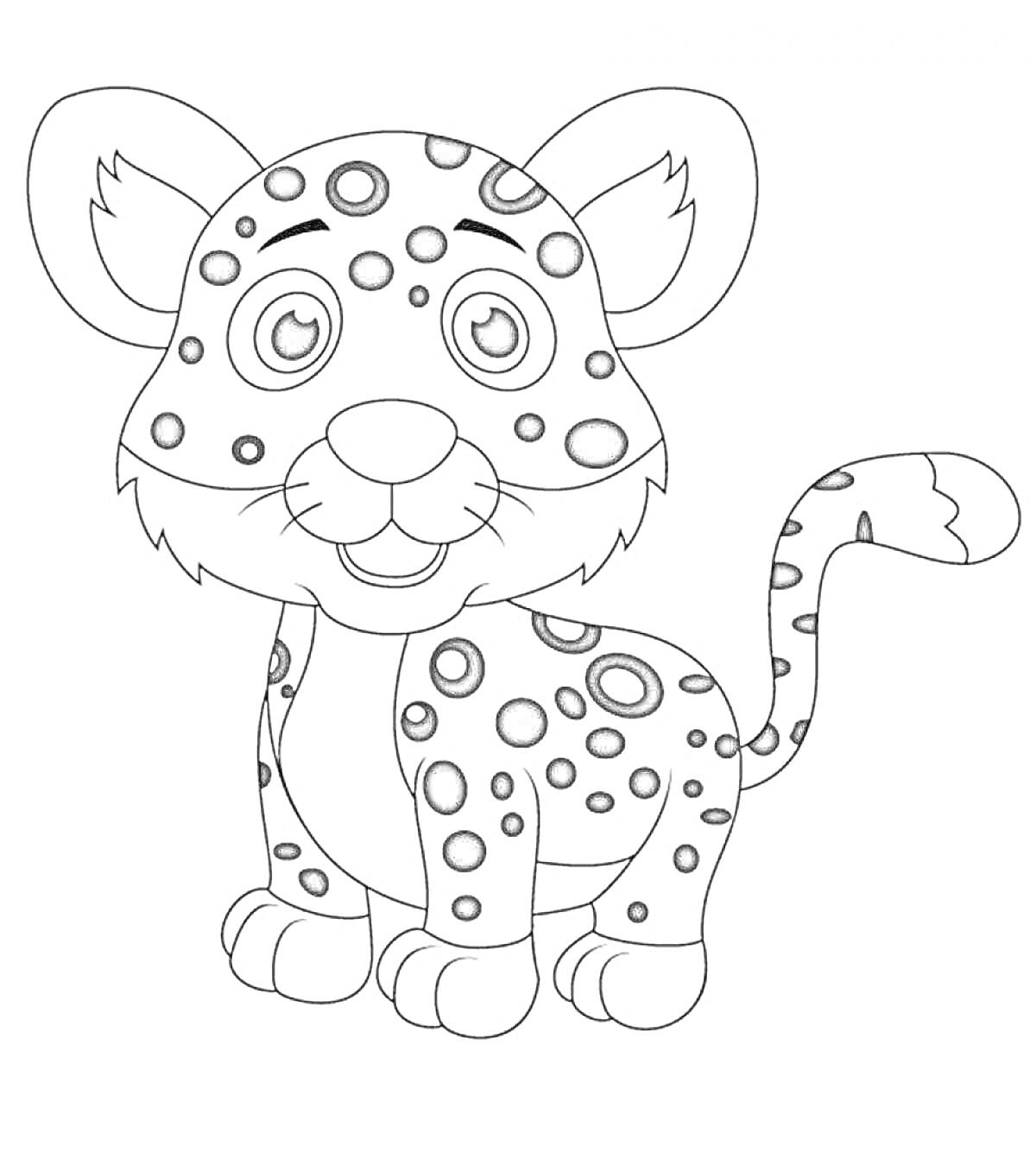 Раскраска Леопардёнок с большими глазами и пятнами